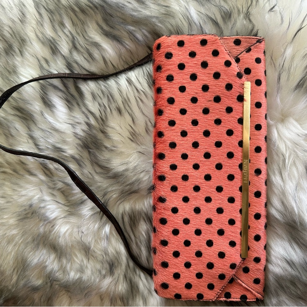 Brahmin calf hair polka dot clutch